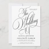 Invitation Elegant calligraphy black white all in one wedding (Devant)