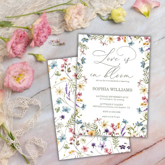 Invitation Elegant Calligraphy Boho Wildflowers Bridal Shower