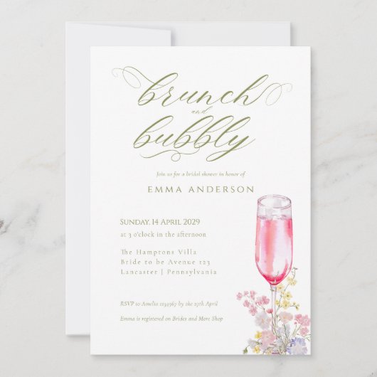 Invitation Elegant Calligraphy Brunch & Bubbly Bridal Shower (Devant)