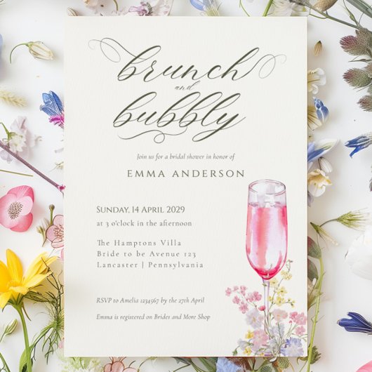 Invitation Elegant Calligraphy Brunch & Bubbly Bridal Shower