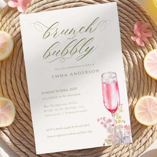 Invitation Elegant Calligraphy Brunch & Bubbly Bridal Shower