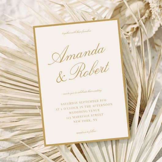 Invitation Elegant Calligraphy Ivory Gold Old Money Wedding