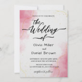 Invitation Elegant Calligraphy Modern pink Watercolor Wedding (Devant)