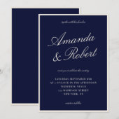 Invitation Elegant Calligraphy Navy Blue Old Money Wedding (Devant / Derrière)