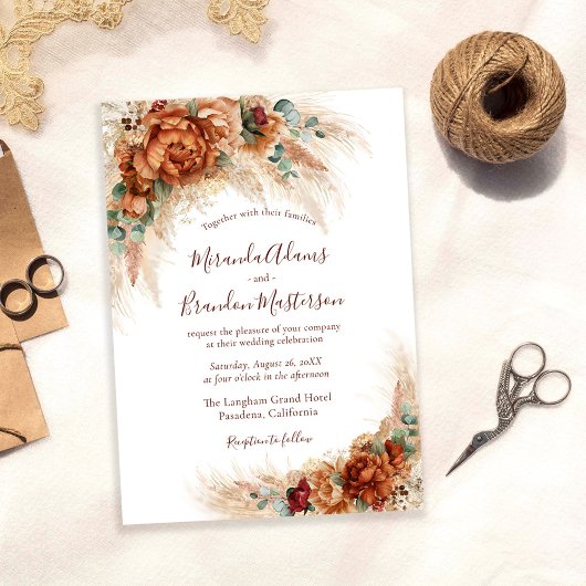 Invitation Elegant Calligraphy Romantic Floral Boho Wedding