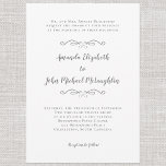 Invitation Elegant Calligraphy Script Formal Wedding Gray<br><div class="desc">Elegant and simple wedding invitations in beautiful gray and white are classic, formal and timeless. Borderless design allows you to easily choose the paper shape for your invitation to invite guests to your celebration. Two decorative flourishes each containing a single heart delicately envelope the name of the bride and groom....</div>