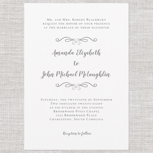 Invitation Elegant Calligraphy Script Formal Wedding Gray