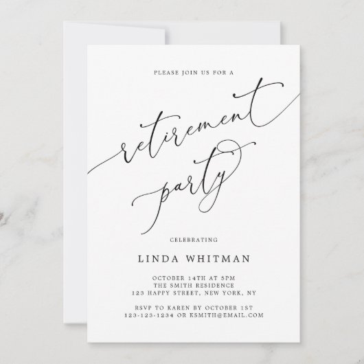 Invitation Elegant Calligraphy Script Retirement Party (Devant)