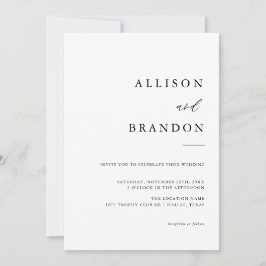 Invitation Elegant Calligraphy Simple Wedding (Devant)