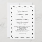 Invitation Elegant Calligraphy Wedding Black Wavy Border (Devant)