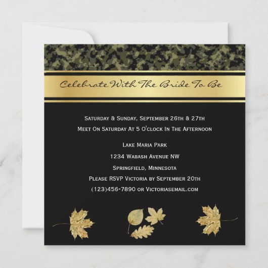 Invitation Élégant Camouflage Bachelorette Week-end Invitatio (Dos)