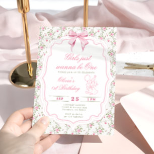 Invitation Élégant Canard Rose Mignon Fille Premier Anniversa