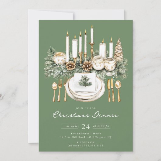 Invitation Elegant Candlelight Christmas Dinner Invite (Devant)
