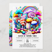 Invitation Elégant Candyland en ligne Anniversaire (Devant / Derrière)