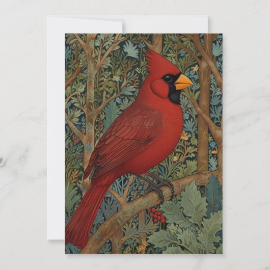 Invitation Elégant cardinal rétro Art Nouveau rouge oiseau (Dos)