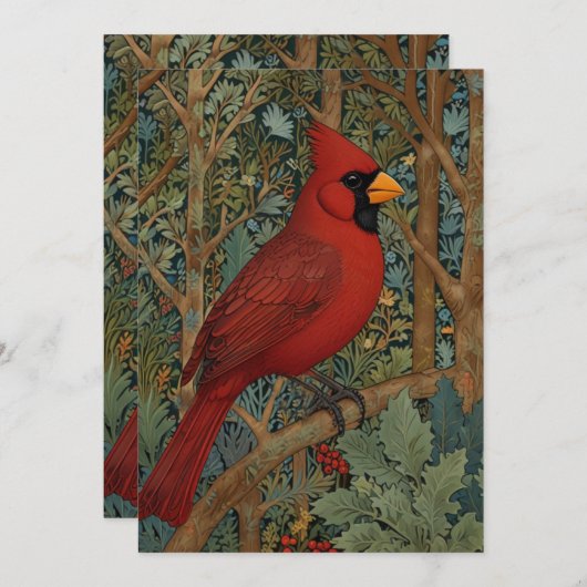 Invitation Elégant cardinal rétro Art Nouveau rouge oiseau (Devant / Derrière)