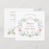 Invitation Élégant Carré de Baptême de Cadre Floral (Devant / Derrière)