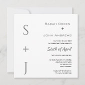 Invitation Élégant Carré Mariage blanc noir gris (Devant)