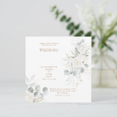 Invitation Élégant Carré Sage White Floral Mariage (Debout devant)