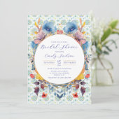 Invitation Elégant carrelage marocain Floral Bleu (Debout devant)