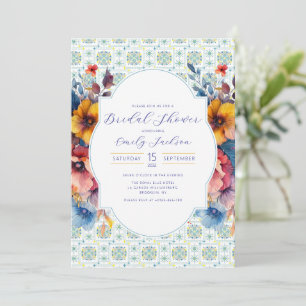 Invitation Elégant Carrelage méditerranéen Vibrant Floral