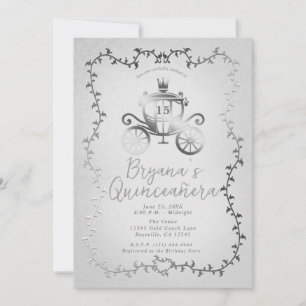 Invitation Élégant Carrosse Argenté Livre de Contes Quinceañe