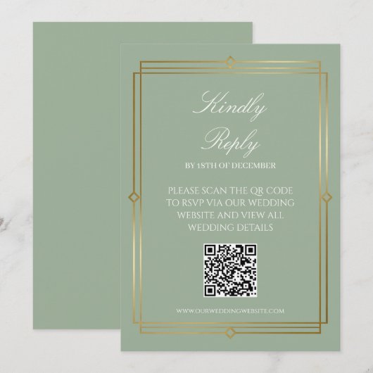 Invitation Élégant Carton Vert QR Code RSVP (Devant / Derrière)
