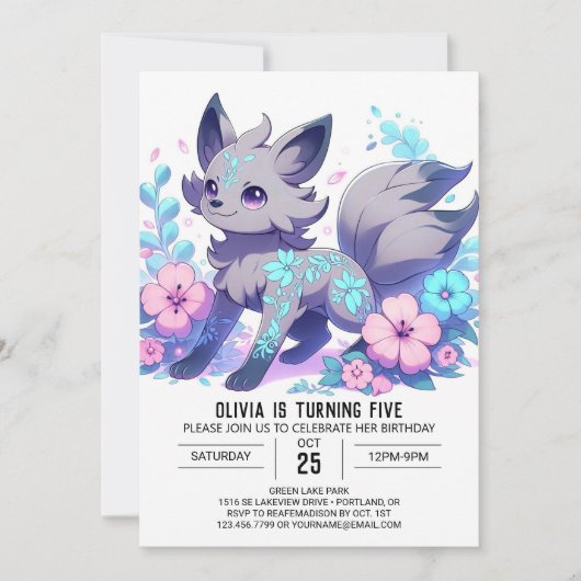 Invitation Élégant Cartoon Wolf Anniversaire numérique (Devant)