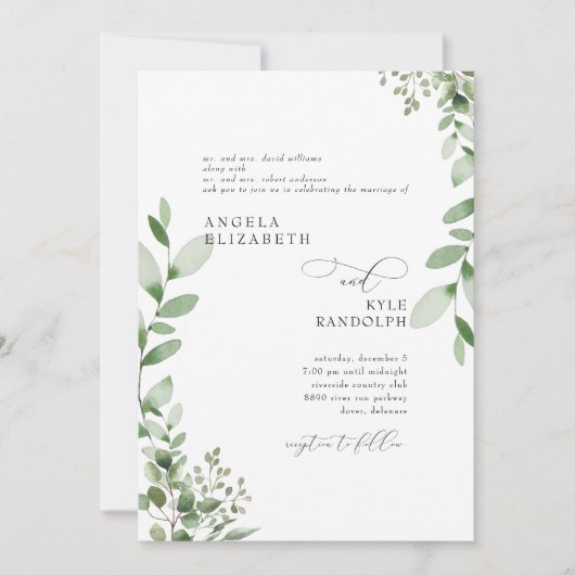 Invitation Elégant Cascadé De Verdure Mariage Les Deux Parent (Devant)