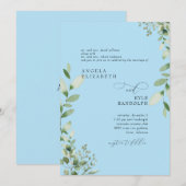Invitation Elégant Cascading Verdure Mariage Ice Blue (Devant / Derrière)