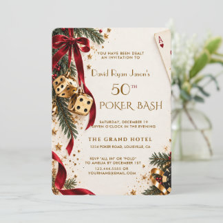Invitation Élégant Casino de Noël Bash de poker pour 50e anni