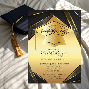 Invitation Élégant Casquette Gold Grad Gold Black Gold Gradua