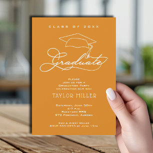 Invitation Élégant Casquette Grad Light Orange Graduation