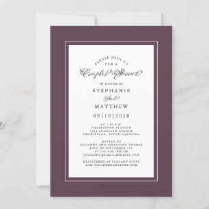 Invitation Elégant Cassis violet blanc Mariage Couples Douche