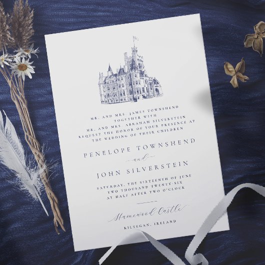 Invitation Elégant Castle Illustration Parents Mariage d'accu