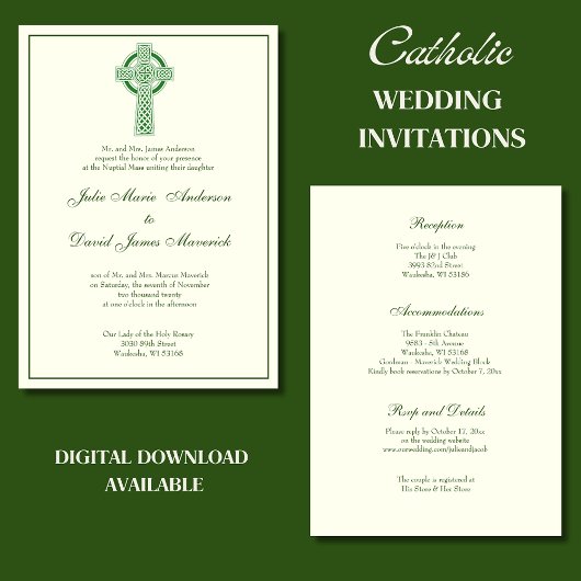 Invitation Élégant catholique irlandais Croix celtique Mariag
