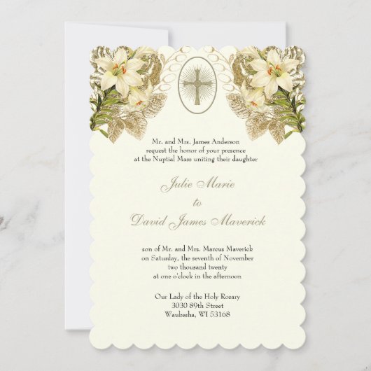 Invitation Élégant catholique Mariage floral et réception (Devant)