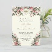 Invitation Élégant catholique Mariage floral et réception (Debout devant)