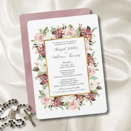 Invitation Élégant catholique Mauve Pink Florals Mariage