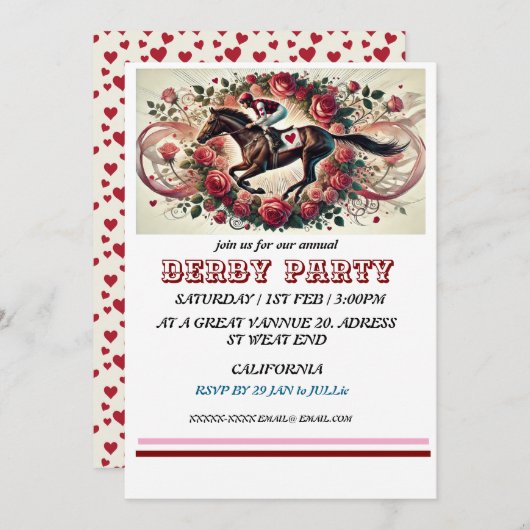 Invitation Elégant cavalier Derby Party / Equestrio (Devant / Derrière)