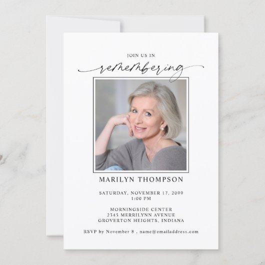 Invitation Elegant Celebration of Life Funeral Memorial Photo (Dos)