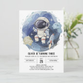 Invitation Elégant céleste éditable astronaute garçon Anniver (Debout devant)