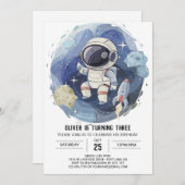 Invitation Elégant céleste éditable astronaute garçon Anniver (Devant / Derrière)