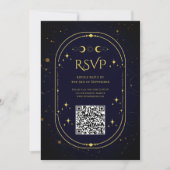 Invitation Élégant Céleste Or Lune Bleu Foncé RSVP (Devant)