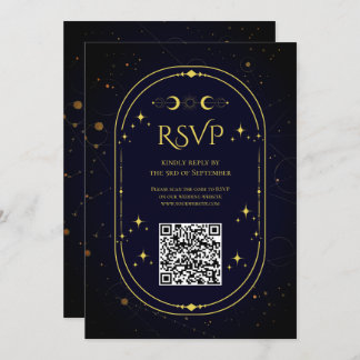 Invitation Élégant Céleste Or Lune Bleu Foncé RSVP