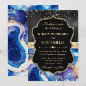 Invitation Elegant Celestial Agate Black Glitter Wedding (Devant / Derrière)