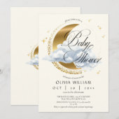 Invitation Elegant Celestial Beige Script Baby Shower  (Devant / Derrière)