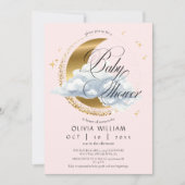 Invitation Elegant Celestial Pink Script Baby Shower  (Devant)