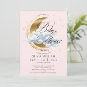Invitation Elegant Celestial Pink Script Baby Shower  (Debout devant)