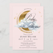 Invitation Elegant Celestial Pink Script Baby Shower  (Devant / Derrière)